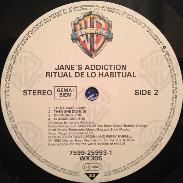 Jane's Addiction - Ritual De Lo Habitual Vinyl Vinyl