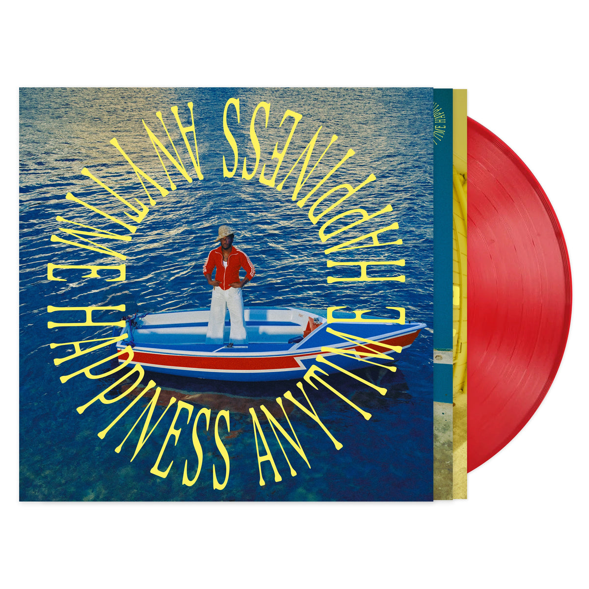 Leon Bridges – Happiness Anytime sleeve with Campari Red indie exclusive record on white