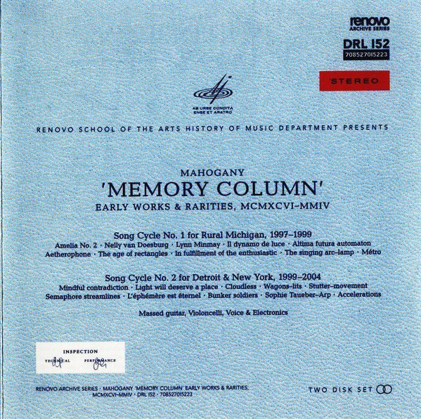 Mahogany - Memory Column: Early Works & Rarities MCMXCVI - MMIV Music CDs Vinyl