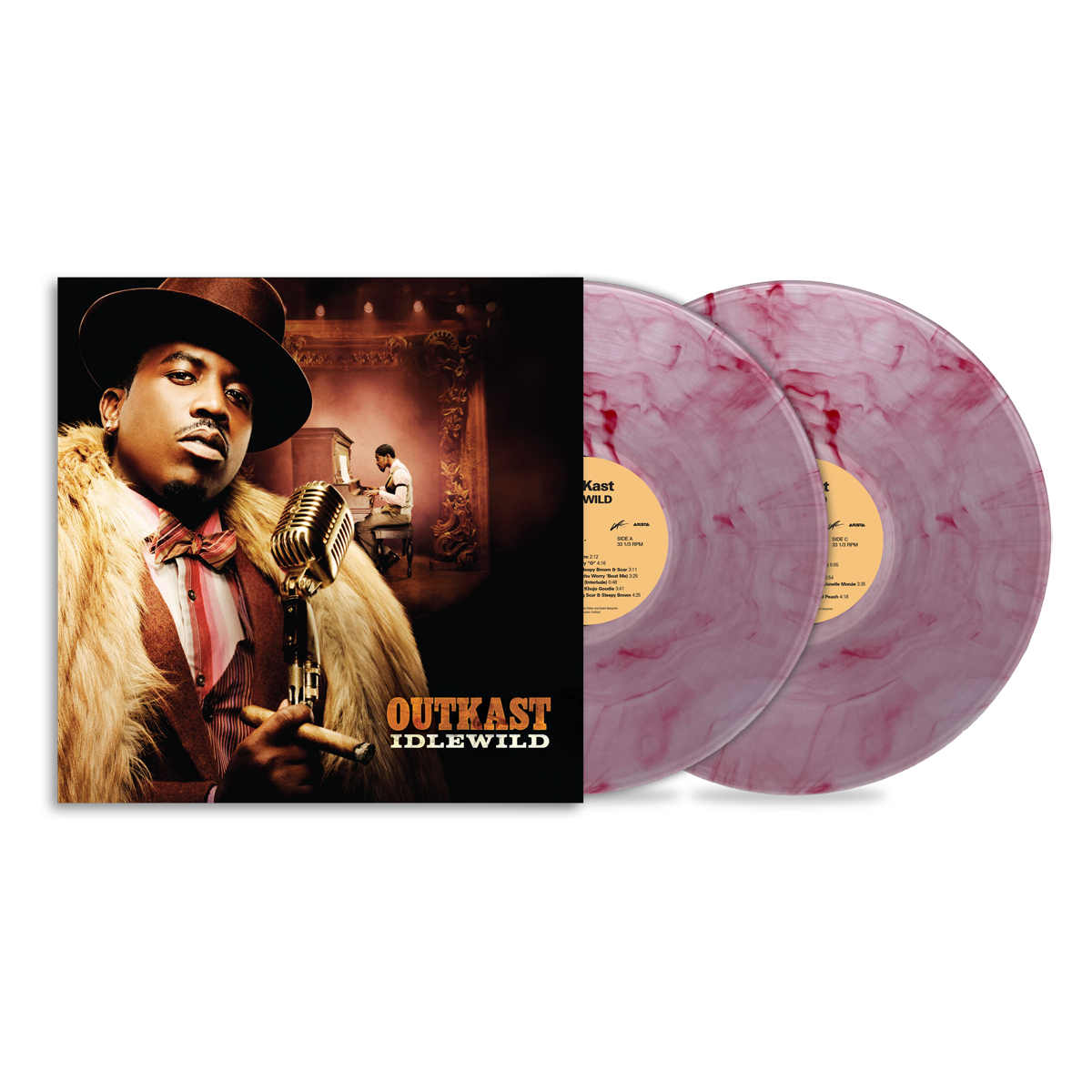 OutKast — Idlewild — two pink marbled vinyl records with sleeve on white