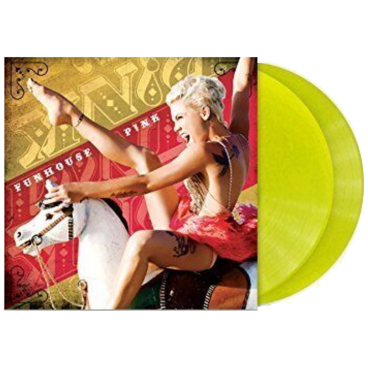 P!NK - Funhouse — sleeve and matching vinyl on white