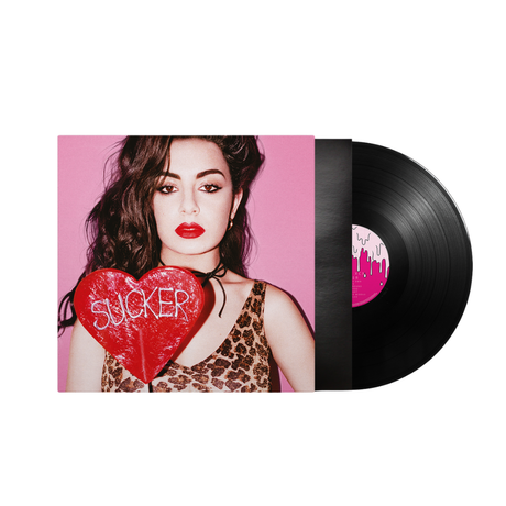 Charli XCX - Sucker — front sleeve with black vinyl record on white
