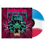 Pentagram - Lightning In A Bottle — sleeve with striped magenta, white and blue vinyl on white