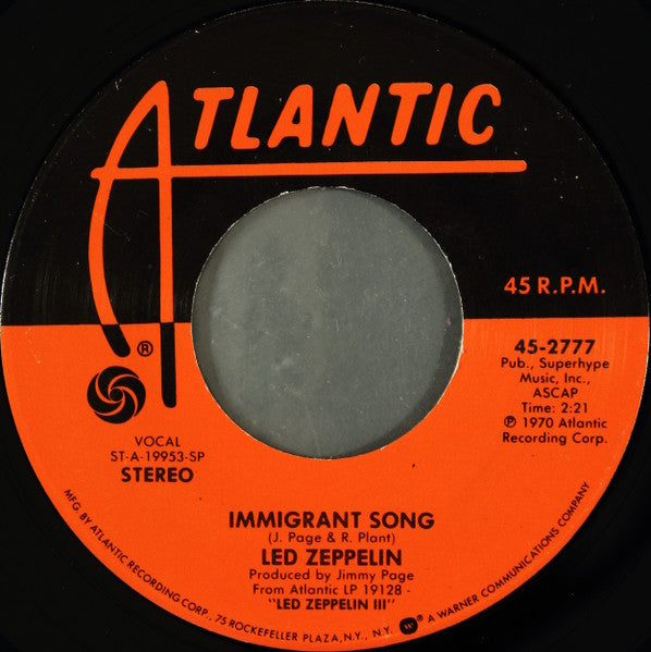 Led Zeppelin : Immigrant Song / Hey, Hey, What Can I Do (7", Single, RE, SP )