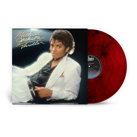Michael Jackson — Thriller — red and black marble vinyl with sleeve on white