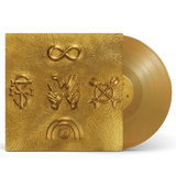 Weezer artifact wzr.001 yellow gold vinyl record with embossed symbols on gold vinyl including infinity and peace signs
